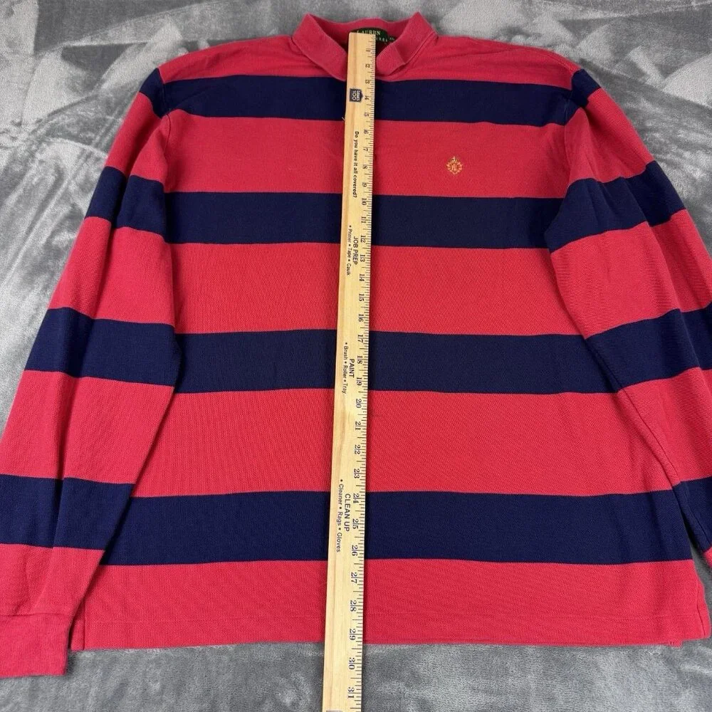 Lauren Ralph Lauren Mens  XL Red & Blue Striped Rugby Shirt Long Sleeve Polo